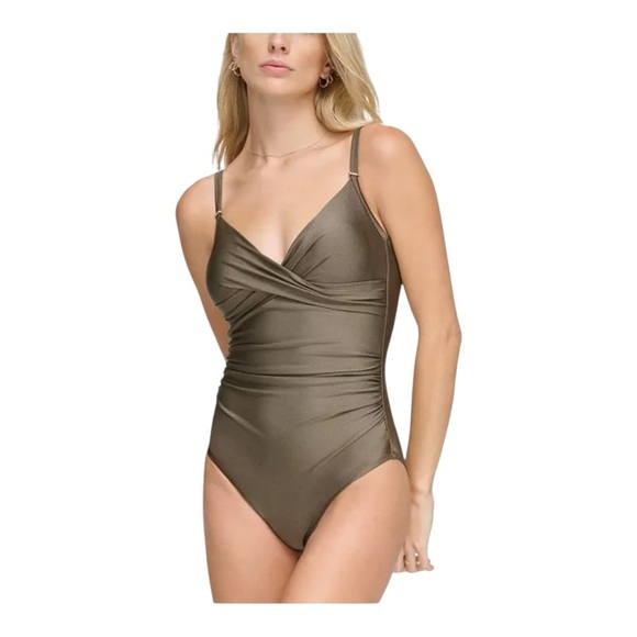 Calvin Klein Twist-Front Tummy-Control One-Piece Swimsuit in Bronze NWT - Picture 1 of 5